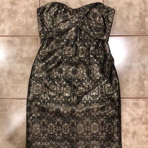 Gold Geometric Strapless Dress